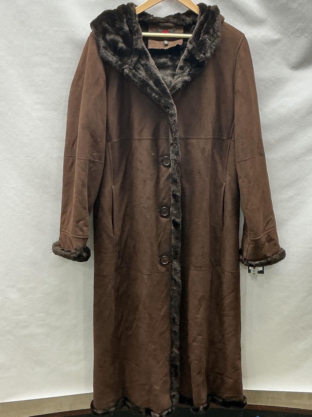 Women’s Brown Faux-Fur Trim Long Coat